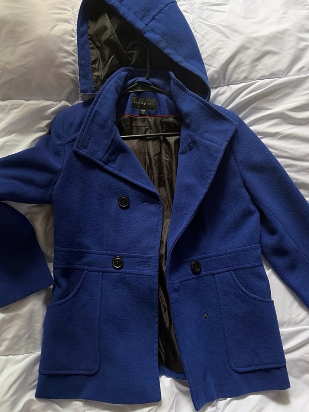 Metaphor Women's Cobalt Blue Hooded Pea Coat